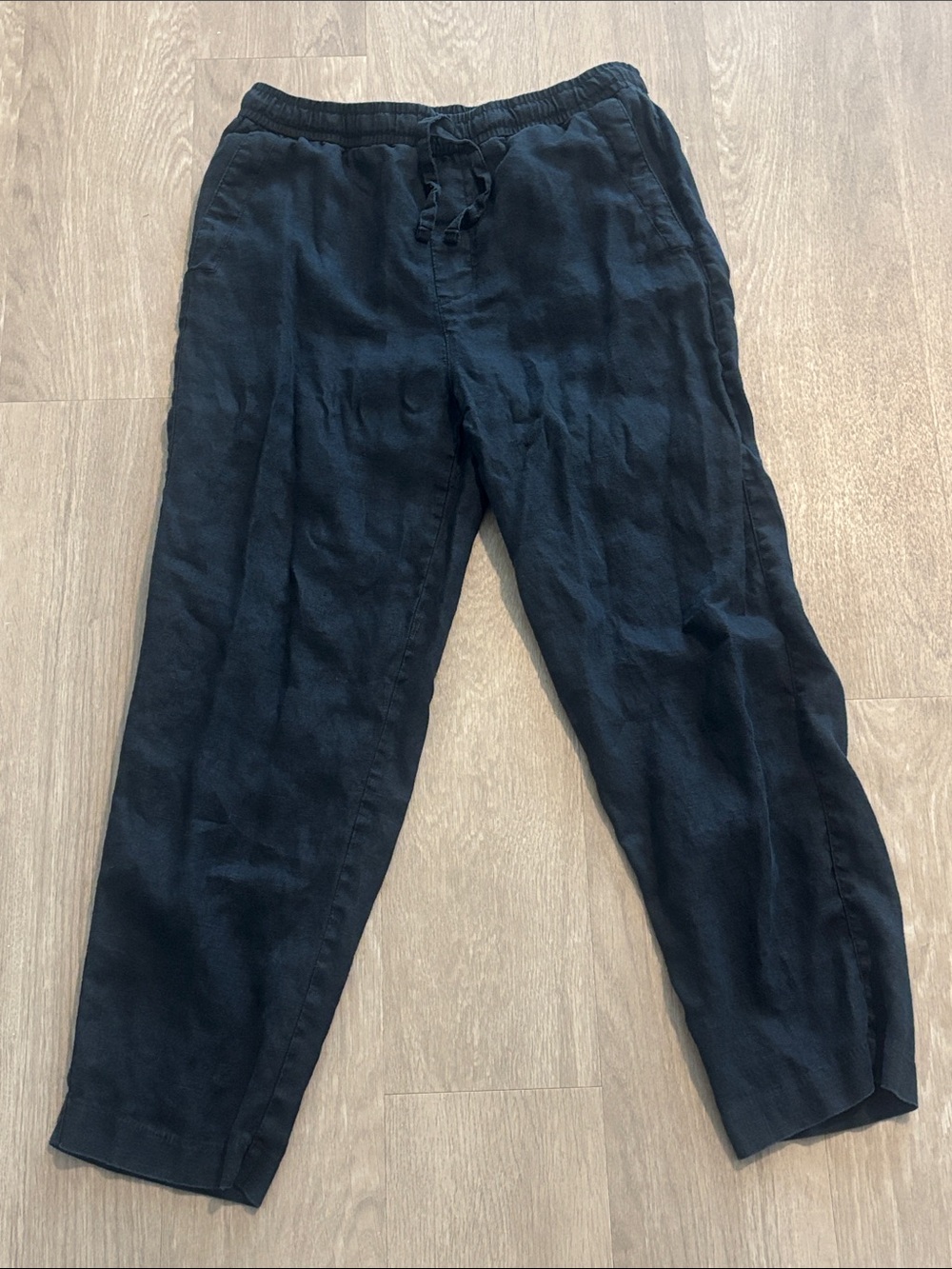 Zara Men's Black Drawstring Linen-Blend Chinos